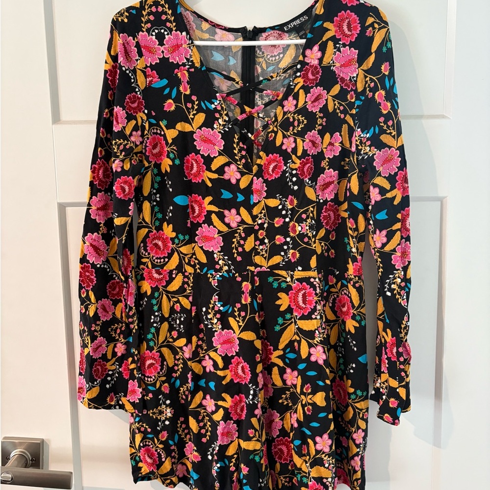Express Black & Floral Long Sleeve Romper